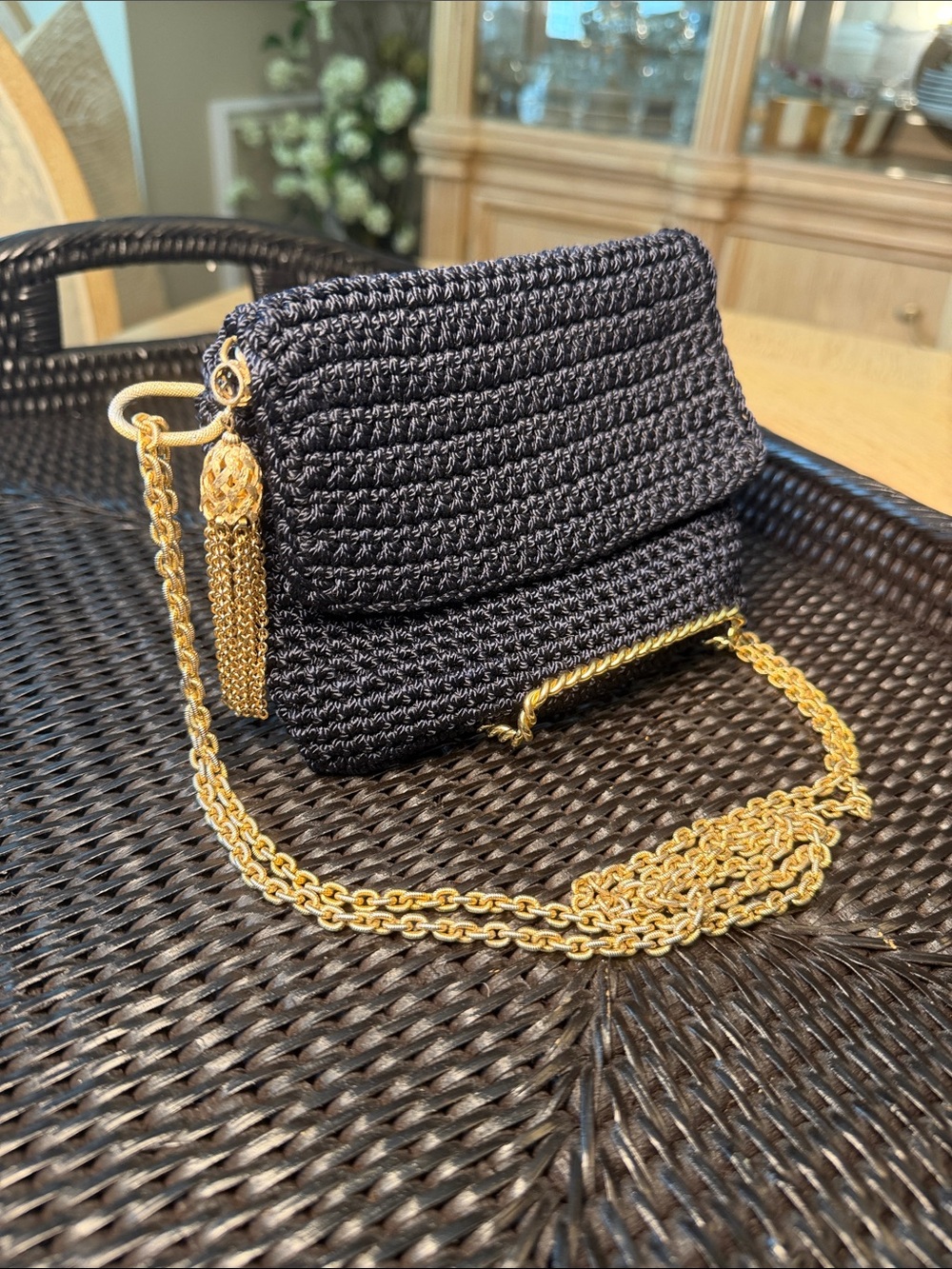 The Sak Evening Purse w/ Gold Chain & Gold Thread Tassel